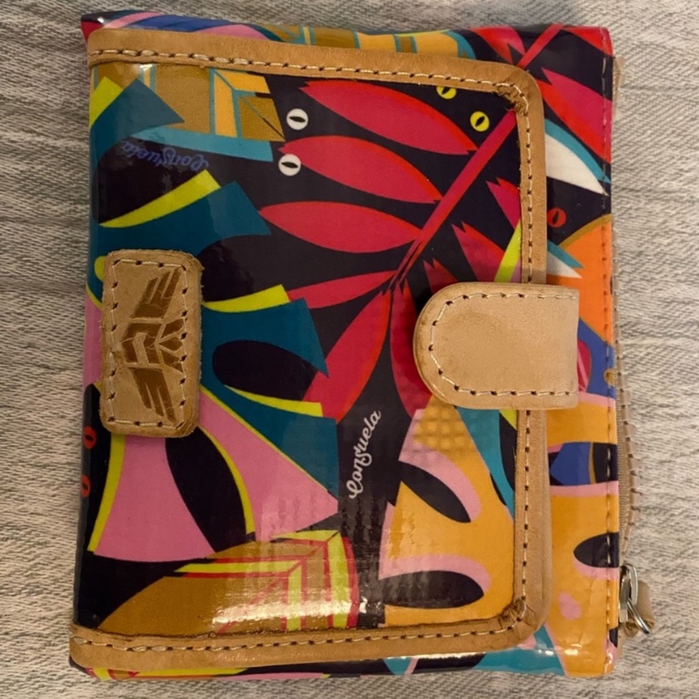 Consuela Multicolor Tropical Patent Wallet with Tan Trim